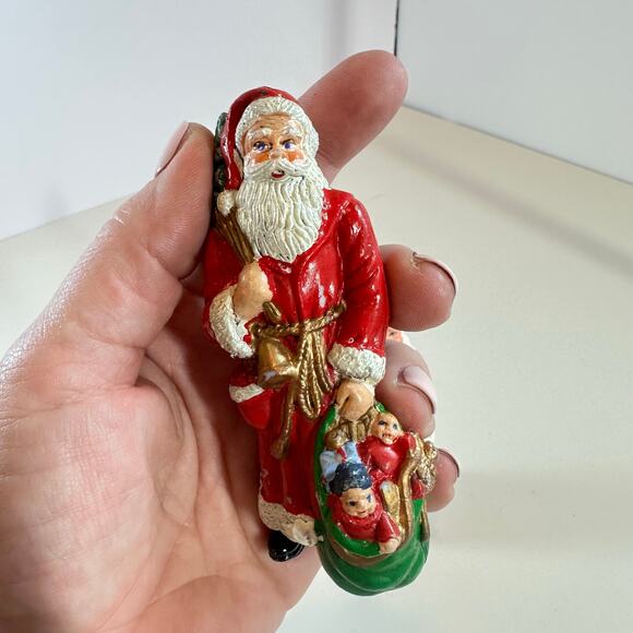 2 Vintage Santa Claus Figures Ornaments Decorations 5" Waxy Plastic Blow Mold - Picture 4 of 6